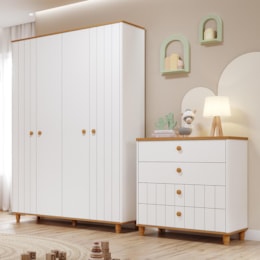 Jogo de Quarto Infantil Cupcake Guarda Roupa e Cômoda Branco Acetinado/Nature - Permóbili Baby Jogo de Quarto Infantil Cupcake Guarda Roupa e Cômoda Branco Acetinado/Nature - Permóbili Baby