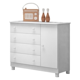 Jogo de Quarto Infantil Doce Sonho Cômoda 1 Porta e Berço Branco com Rodízio - Qmovi Jogo de Quarto Infantil Doce Sonho Cômoda 1 Porta e Berço Branco com Rodízio - Qmovi