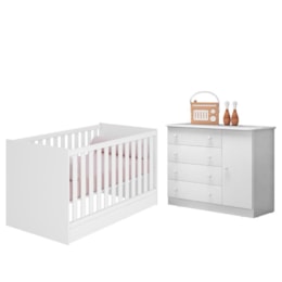 Jogo de Quarto Infantil Doce Sonho Cômoda 1 Porta e Berço Mini Cama Branco - Qmovi  Jogo de Quarto Infantil Doce Sonho Cômoda 1 Porta e Berço Mini Cama Branco - Qmovi