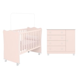 Jogo de Quarto Infantil Doce Sonho Cômoda 1 Porta e Berço Rosa Acetinado com Rodízio - Qmovi Jogo de Quarto Infantil Doce Sonho Cômoda 1 Porta e Berço Rosa Acetinado com Rodízio - Qmovi