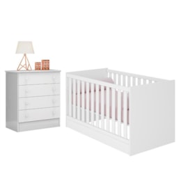 Jogo de Quarto Infantil Doce Sonho Cômoda 4 Gavetas e Berço Mini Cama Branco - Qmovi  Jogo de Quarto Infantil Doce Sonho Cômoda 4 Gavetas e Berço Mini Cama Branco - Qmovi