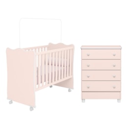 Jogo de Quarto Infantil Doce Sonho Cômoda 4 Gavetas e Berço Rosa Acetinado com Rodízio - Qmovi Jogo de Quarto Infantil Doce Sonho Cômoda 4 Gavetas e Berço Rosa Acetinado com Rodízio - Qmovi