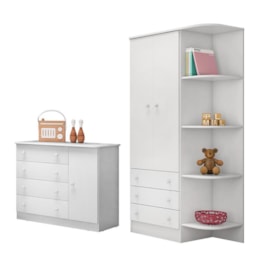 Jogo de Quarto Infantil Doce Sonho Guarda Roupa 2 Portas e Cômoda 1 Porta Branco - Qmovi Jogo de Quarto Infantil Doce Sonho Guarda Roupa 2 Portas e Cômoda 1 Porta Branco - Qmovi