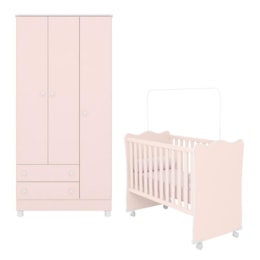 Jogo de Quarto Infantil Doce Sonho Guarda Roupa 3 Portas e Berço Rosa Acetinado com Rodízio - Qmovi Jogo de Quarto Infantil Doce Sonho Guarda Roupa 3 Portas e Berço Rosa Acetinado com Rodízio - Qmovi