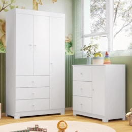 Jogo de Quarto Infantil Duda com Guarda Roupa 3 Portas e Cômoda Branco - Phoenix Baby Jogo de Quarto Infantil Duda com Guarda Roupa 3 Portas e Cômoda Branco - Phoenix Baby