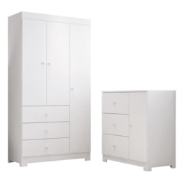Jogo de Quarto Infantil Duda com Guarda Roupa 3 Portas e Cômoda Branco - Phoenix Baby Jogo de Quarto Infantil Duda com Guarda Roupa 3 Portas e Cômoda Branco - Phoenix Baby