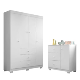 Jogo de Quarto Infantil Duda com Guarda Roupa 4 Portas e Cômoda Branco - Phoenix Baby Jogo de Quarto Infantil Duda com Guarda Roupa 4 Portas e Cômoda Branco - Phoenix Baby