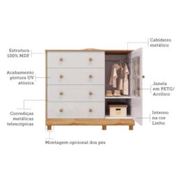 Jogo de Quarto Infantil Elô com Janela Cômoda e Berço Branco Brilho/Amêndoa - Móveis Peroba