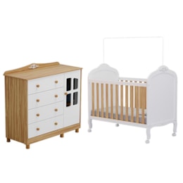 Jogo de Quarto Infantil Elô com Janela Cômoda e Berço Branco Brilho/Amêndoa - Móveis Peroba Jogo de Quarto Infantil Elô com Janela Cômoda e Berço Branco Brilho/Amêndoa - Móveis Peroba