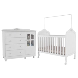Jogo de Quarto Infantil Elô com Janela Cômoda e Berço Branco Brilho - Móveis Peroba