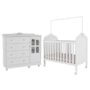 Jogo de Quarto Infantil Elô com Janela Cômoda e Berço Branco Brilho - Móveis Peroba