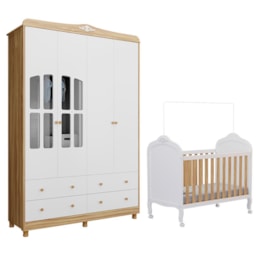Jogo de Quarto Infantil Elô com Janela Guarda Roupa e Berço Branco Brilho/Amêndoa - Móveis Peroba