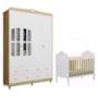 Jogo de Quarto Infantil Elô com Janela Guarda Roupa e Berço Branco Brilho/Amêndoa - Móveis Peroba