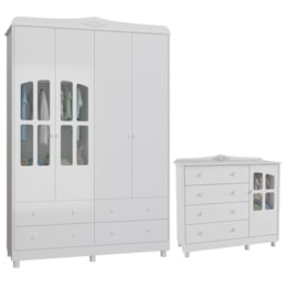 Jogo de Quarto Infantil Elô com Janela Guarda Roupa e Cômoda Branco Brilho - Móveis Peroba