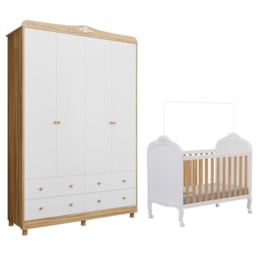 Jogo de Quarto Infantil Elô Guarda Roupa e Berço Branco Brilho/Amêndoa - Móveis Peroba