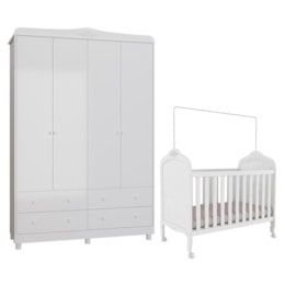 Jogo de Quarto Infantil Elô Guarda Roupa e Berço Branco Brilho - Móveis Peroba