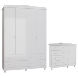 Jogo de Quarto Infantil Elô Guarda Roupa e Cômoda Branco Brilho - Móveis Peroba
