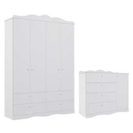 Jogo de Quarto Infantil Encanto Guarda Roupa e Cômoda Branco - Permóbili Baby Jogo de Quarto Infantil Encanto Guarda Roupa e Cômoda Branco - Permóbili Baby