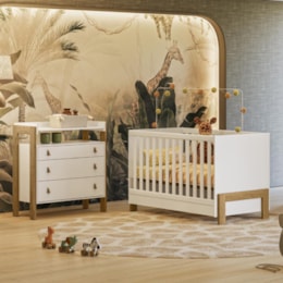 Jogo de Quarto Infantil Fantasia Cômoda e Berço Mini Cama Branco Acetinado - Qmovi Jogo de Quarto Infantil Fantasia Cômoda e Berço Mini Cama Branco Acetinado - Qmovi