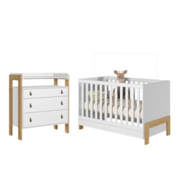 Jogo de Quarto Infantil Fantasia Cômoda e Berço Mini Cama Branco Acetinado - Qmovi Jogo de Quarto Infantil Fantasia Cômoda e Berço Mini Cama Branco Acetinado - Qmovi
