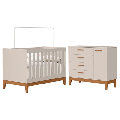 Jogo de Quarto Infantil Flip Cômoda 1 Porta e Berço Americano Areia Fosco - Reller Móveis