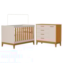 Jogo de Quarto Infantil Flip Cômoda 1 Porta e Berço Americano Areia Fosco/Savana - Reller Móveis