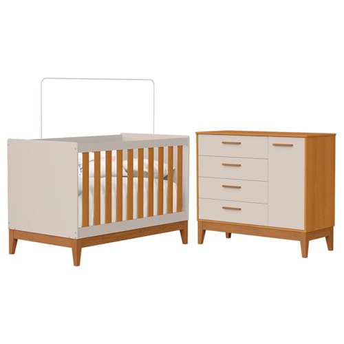 Jogo de Quarto Infantil Flip Cômoda 1 Porta e Berço Americano Areia Fosco/Savana - Reller Móveis