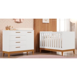 Jogo de Quarto Infantil Flip Cômoda 1 Porta e Berço Americano Branco Fosco - Reller Móveis 