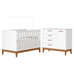 Jogo de Quarto Infantil Flip Cômoda 1 Porta e Berço Americano Branco Fosco - Reller Móveis 
