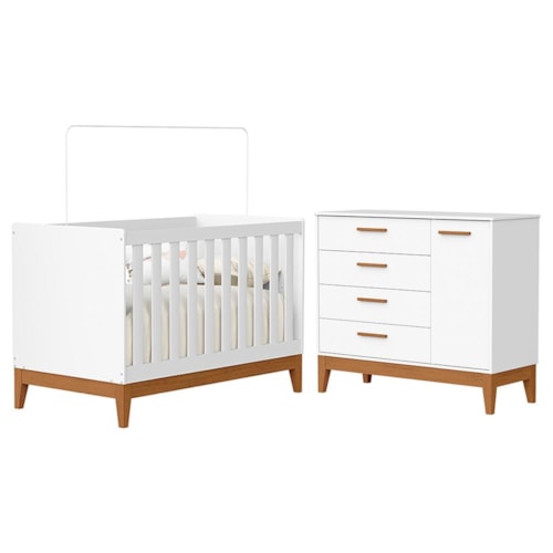 Jogo de Quarto Infantil Flip Cômoda 1 Porta e Berço Americano Branco Fosco - Reller Móveis 