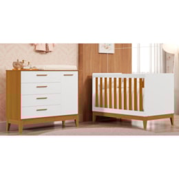 Jogo de Quarto Infantil Flip Cômoda 1 Porta e Berço Americano Branco Fosco/Savana - Reller Móveis
