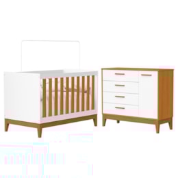 Jogo de Quarto Infantil Flip Cômoda 1 Porta e Berço Americano Branco Fosco/Savana - Reller Móveis