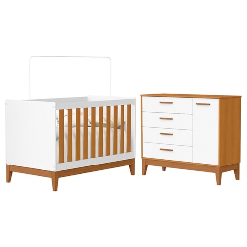 Jogo de Quarto Infantil Flip Cômoda 1 Porta e Berço Americano Branco Fosco/Savana - Reller Móveis