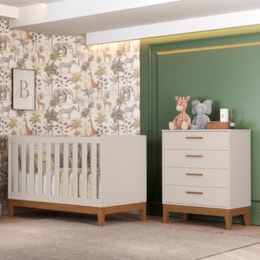 Jogo de Quarto Infantil Flip Cômoda 4 Gavetas e Berço Americano Areia Fosco - Reller Móveis 