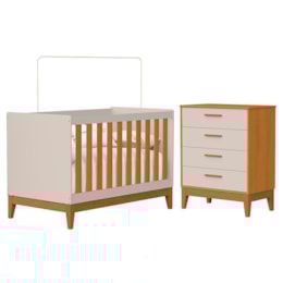 Jogo de Quarto Infantil Flip Cômoda 4 Gavetas e Berço Americano Areia Fosco/Savana - Reller Móveis