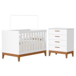 Jogo de Quarto Infantil Flip Cômoda 4 Gavetas e Berço Americano Branco Fosco - Reller Móveis