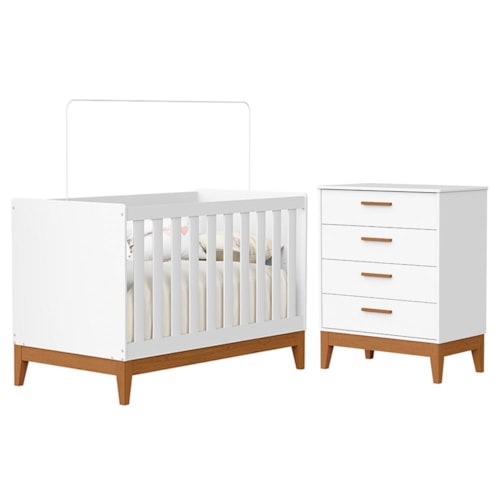 Jogo de Quarto Infantil Flip Cômoda 4 Gavetas e Berço Americano Branco Fosco - Reller Móveis