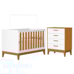 Jogo de Quarto Infantil Flip Cômoda 4 Gavetas e Berço Americano Branco Fosco/Savana - Reller Móveis 