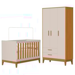 Jogo de Quarto Infantil Flip Guarda Roupa 3 Portas e Berço Americano Areia Fosco/Savana - Reller Móveis