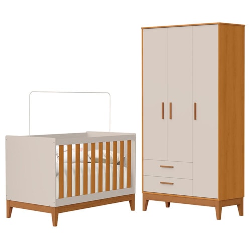 Jogo de Quarto Infantil Flip Guarda Roupa 3 Portas e Berço Americano Areia Fosco/Savana - Reller Móveis