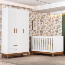 Jogo de Quarto Infantil Flip Guarda Roupa 3 Portas e Berço Americano Branco Fosco - Reller Móveis