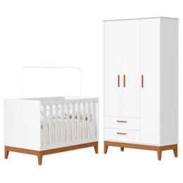 Jogo de Quarto Infantil Flip Guarda Roupa 3 Portas e Berço Americano Branco Fosco - Reller Móveis