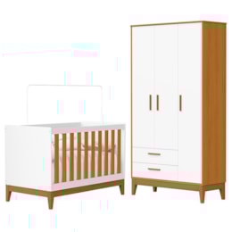 Jogo de Quarto Infantil Flip Guarda Roupa 3 Portas e Berço Americano Branco Fosco/Savana - Reller Móveis
