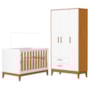 Jogo de Quarto Infantil Flip Guarda Roupa 3 Portas e Berço Americano Branco Fosco/Savana - Reller Móveis