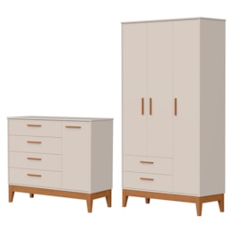Jogo de Quarto Infantil Flip Guarda Roupa 3 Portas e Cômoda 1 Porta Areia Fosco - Reller Móveis