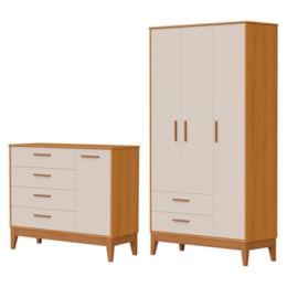 Jogo de Quarto Infantil Flip Guarda Roupa 3 Portas e Cômoda 1 Porta Areia Fosco/Savana - Reller Móveis