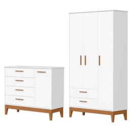 Jogo de Quarto Infantil Flip Guarda Roupa 3 Portas e Cômoda 1 Porta Branco Fosco - Reller Móveis
