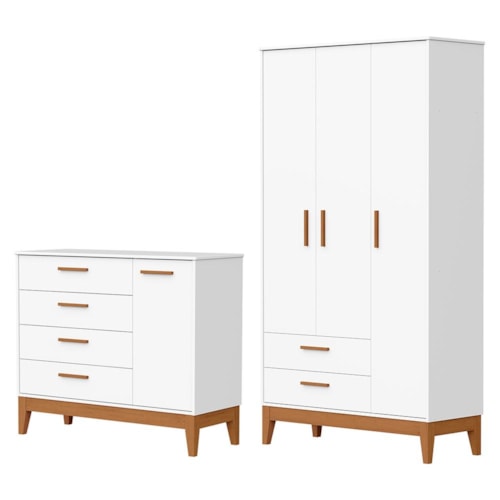 Jogo de Quarto Infantil Flip Guarda Roupa 3 Portas e Cômoda 1 Porta Branco Fosco - Reller Móveis