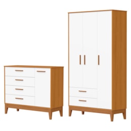 Jogo de Quarto Infantil Flip Guarda Roupa 3 Portas e Cômoda 1 Porta Branco Fosco/Savana - Reller Móveis