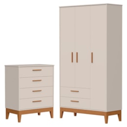 Jogo de Quarto Infantil Flip Guarda Roupa 3 Portas e Cômoda 4 Gavetas Areia Fosco - Reller Móveis